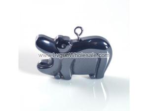 Hematite Hippo 18x30mm Pendant